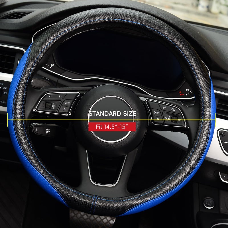 LABBYWAY Microfiber Leather Auto Car Steering Wheel Cover, Universal Fit 15 Inch Anti-Slip Wheel Protector, Blue - Image 2
